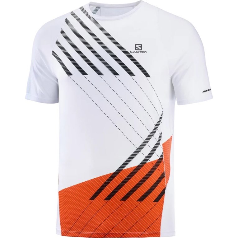 White / Red Salomon Sense Aero Short Sleeve Men's T-Shirts | PH 68459X